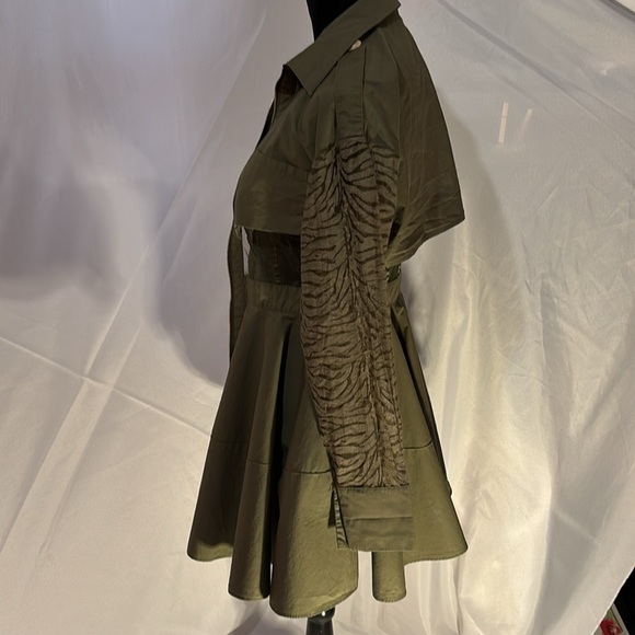 BOGO L’ATISTE Army Green Partial Sheer w/Front Zipper Long Sleeve Dress Size Sm - Picture 5 of 14